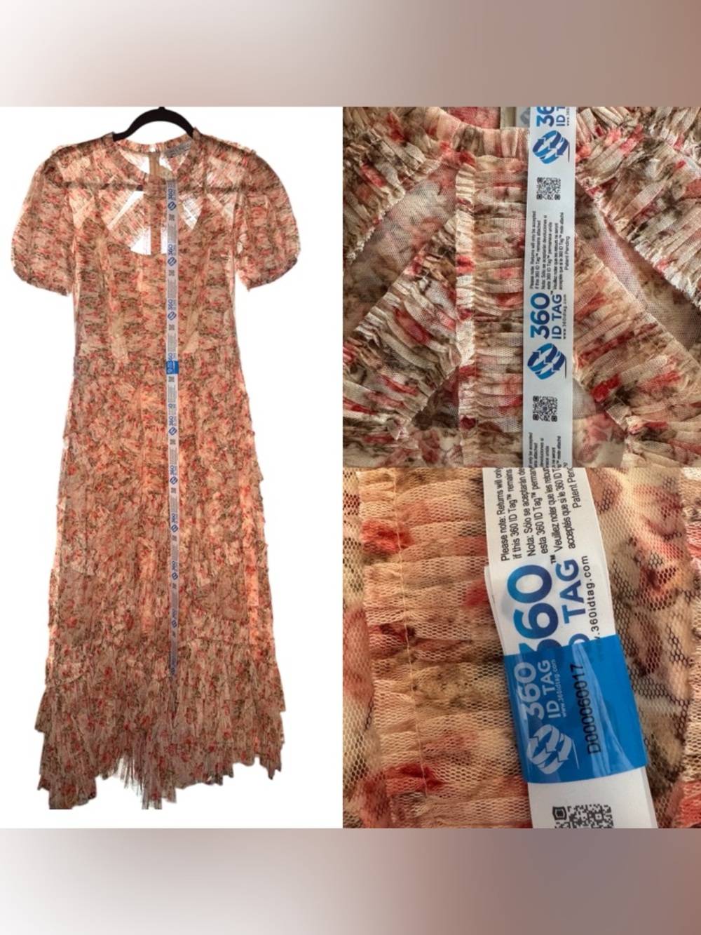 ❌SOLD❌Mac Duggal High Neck Floral Mesh Ruffle Maxi Dress – Pink/Cream – Size 8 - Picture 14 of 17